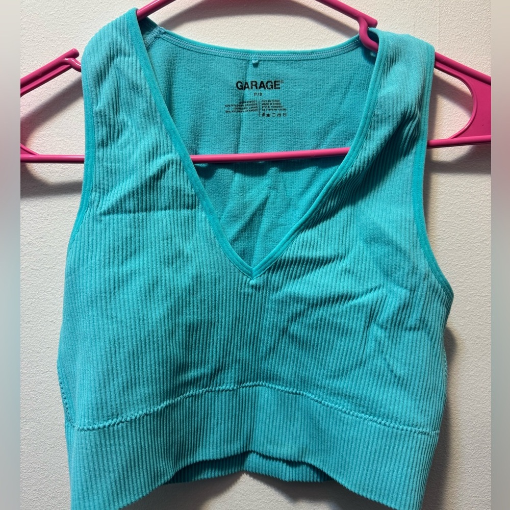Garage Turquoise Ribbed Top